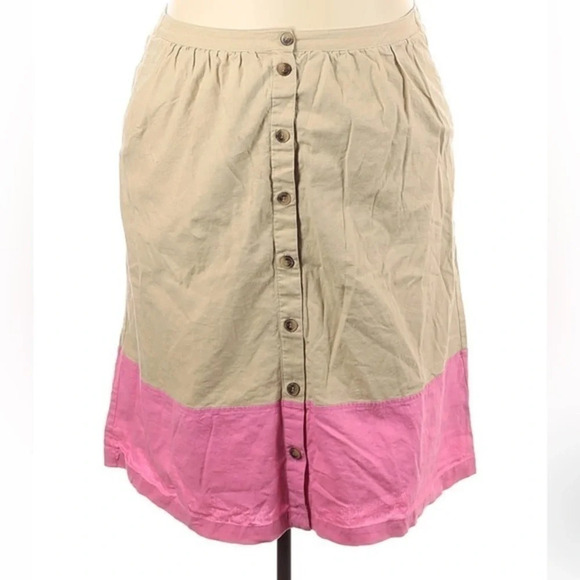 J. Crew Linen Blend Tan & Pink Midi Color Block Button Down Skirt Plus Size XXL - Picture 3 of 5